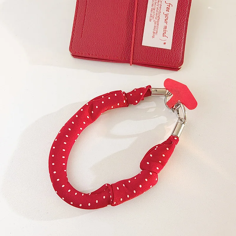 Short Polka Dot Fabric Mobile Phone Lanyard, Anti-lost Wrist Strap, Bag, Keychain Universal view 3