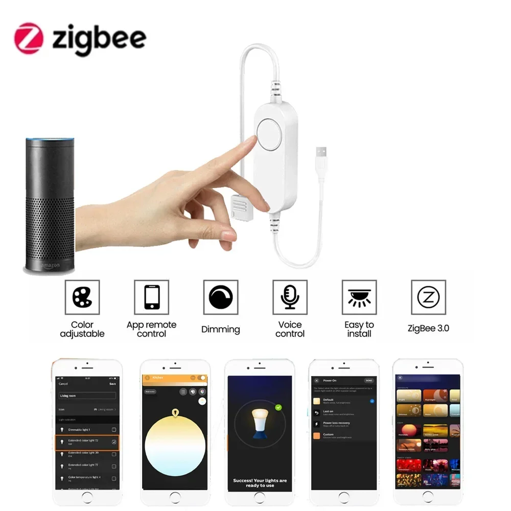 USB Zigbee3.0 RGB LED Strip Dimming Controller DC5V 5050 LED Light Color Adjust Timer Voice Control for Alexa Google Smartthings
