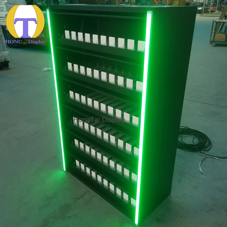 Custom.Source Factory Einzelhandelsgeschäft Smoke Display Rack Bunte LED-Licht-Eisenschrank-Vitrine