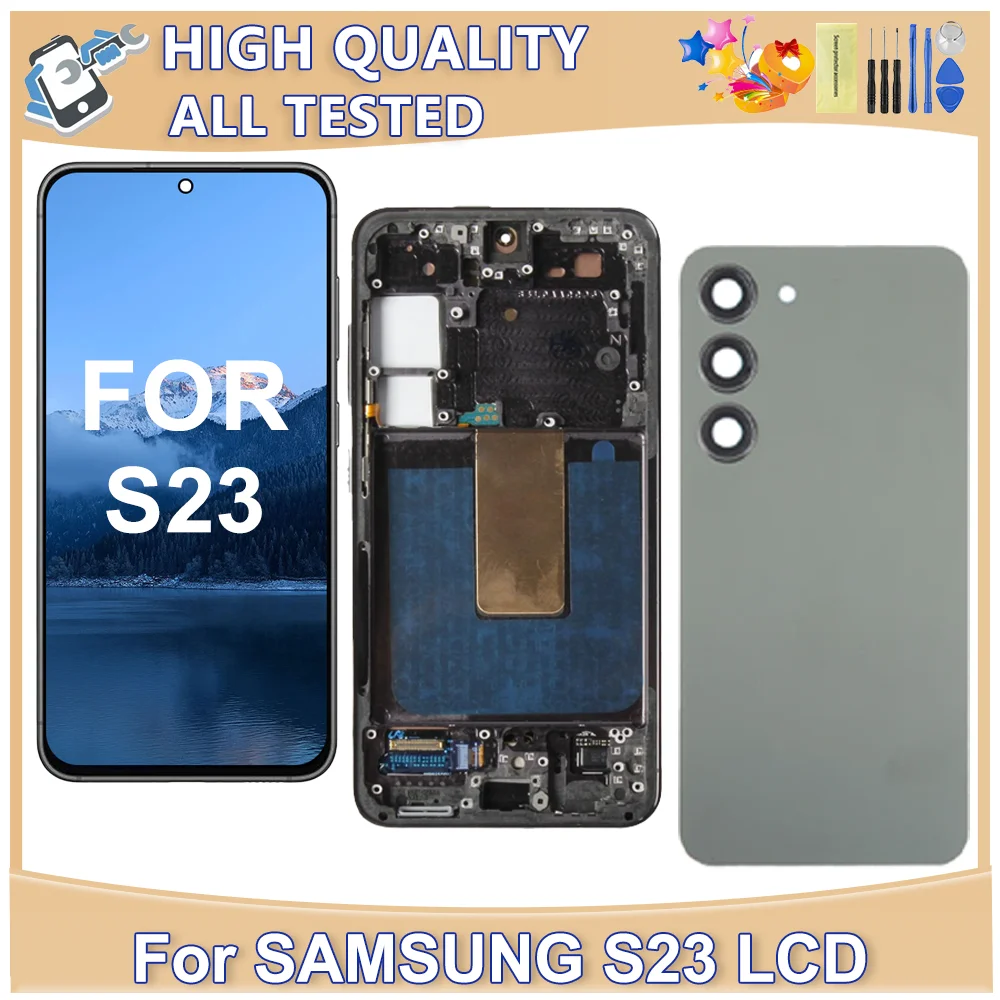 Ensemble écran tactile LCD TFT avec châssis, pour Samsung Galaxy S23 S911B S911B/DS