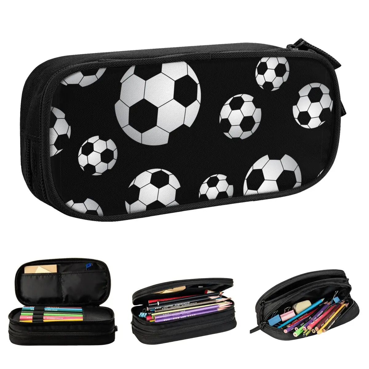 Estuches de lápices con patrón de fútbol, portalápices deportivo, bolsa de almacenamiento grande para niñas y niños, regalos escolares para