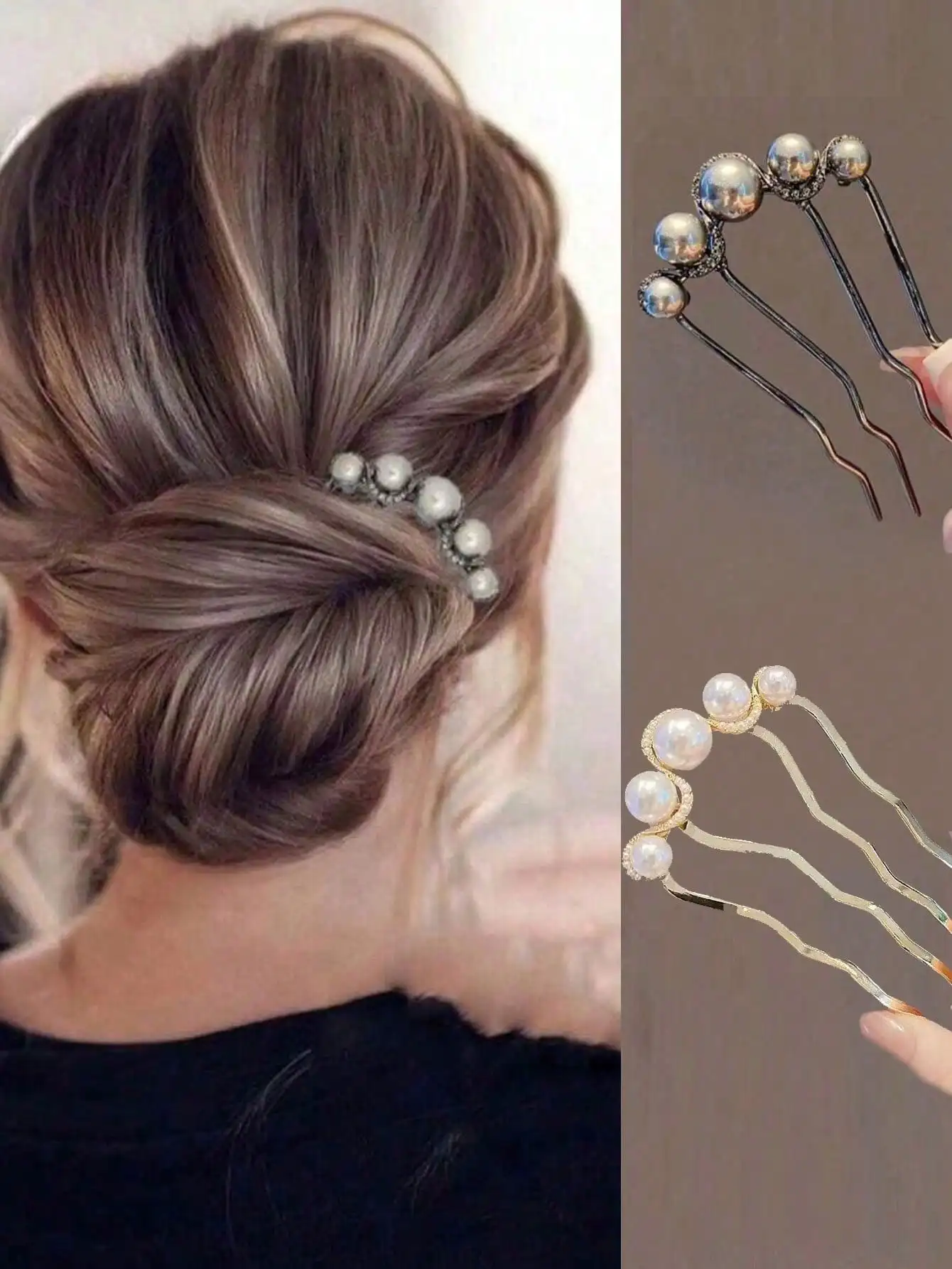 

1pc Elegant Faux Pearl Four-Pronged Hair Bun Holder Hair Stick Comb, Alloy Faux Pearl Hair Clip Comb, European Design Wedding Hair Accessory, Elegant Hair Accessory For Daily Wear, Elegant Hairstyle For Wedding Party, Hair Accessory, Hair Accessory