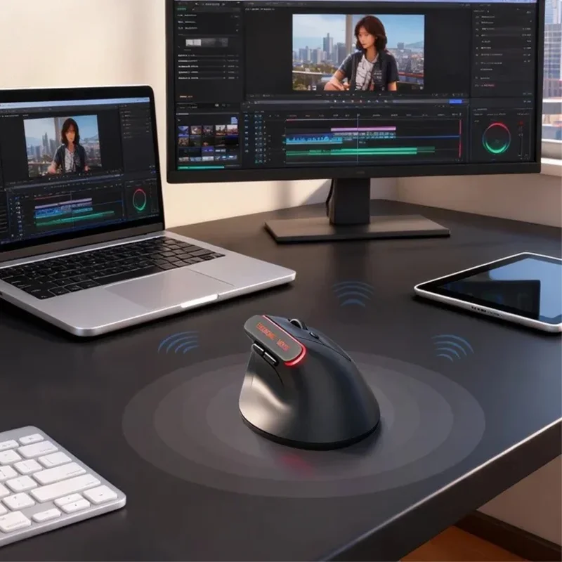 Warvank VM1 ماوس لاسلكي عمودي مريح قابل لإعادة الشحن 1600 ديسيبل متوحد الخواص زر انقر منخفض الضوضاء لأجهزة الكمبيوتر المحمولة وأجهزة الكمبيوتر المكتبية Macbook