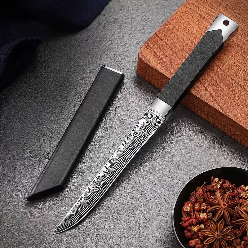 1pcs Damascus laser patterned fruit knife, stainless steel household kitchen sharp peeling melon and fruit knife, portable knife