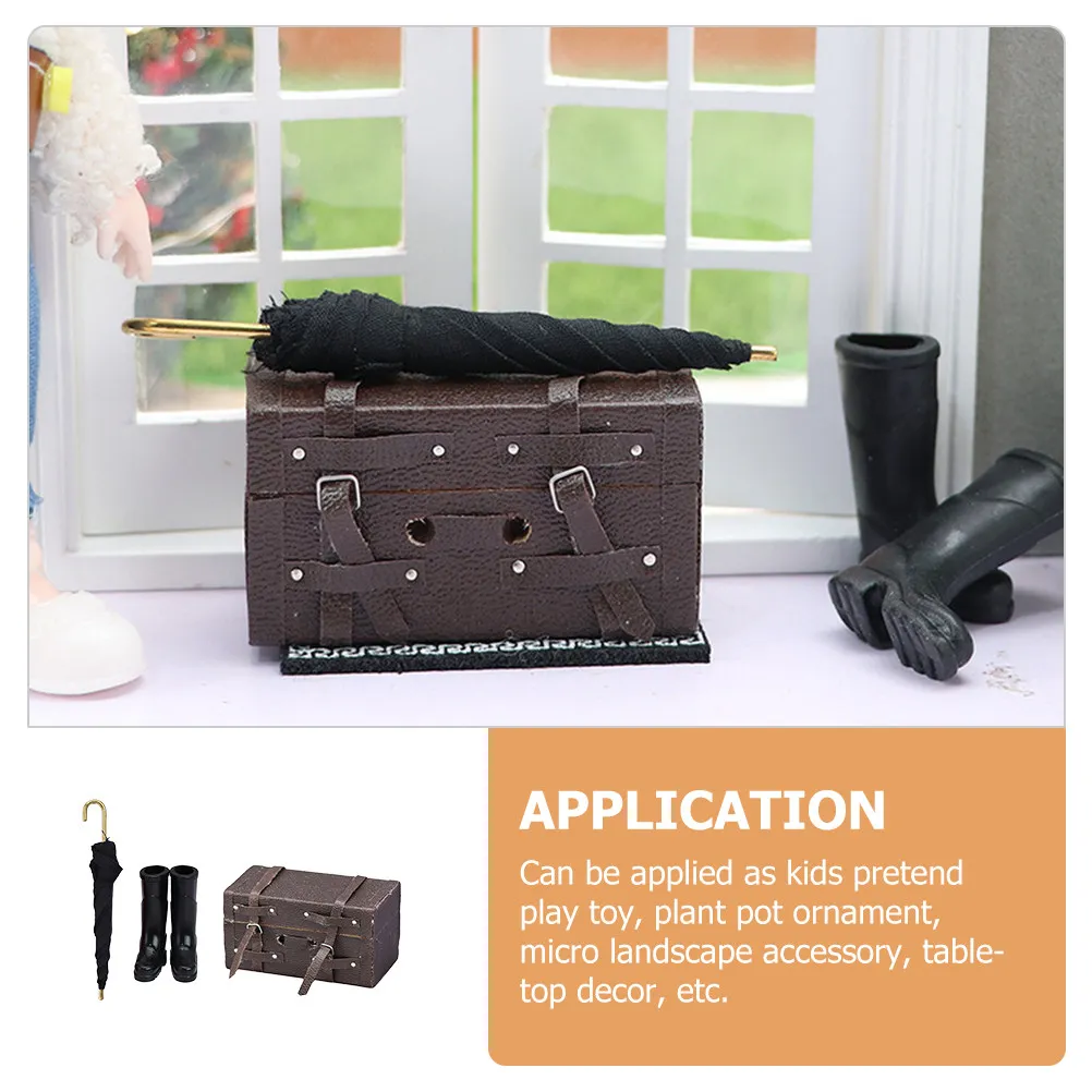 

1Set Miniature Suitcase Umbrella Shoes Ornament Set for Dollhouse Furniture Micro Landscape Tabletop Decor Pretend Play Home