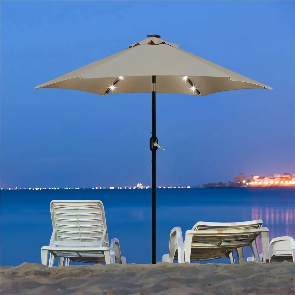 

7.5ft Patio Market Umbrella with 6 Ribs & 18 LED Solar Lights, Tan