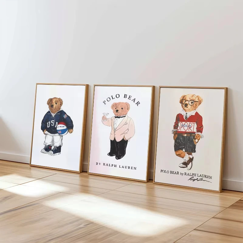 Stilvolles, verspieltes Bären-Kunstposter, sportliches Bären-Leinwandbild, modernes Wandbild für Jungenzimmer und Wohnzimmer, Heimdekoration