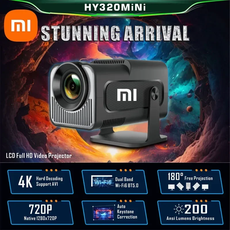 Xiaomi android 11 hy320 mini projetor 4k nativo 1080p duplo wifi6 bt5.0 cinema ao ar livre projetor portátil atualizado home theater