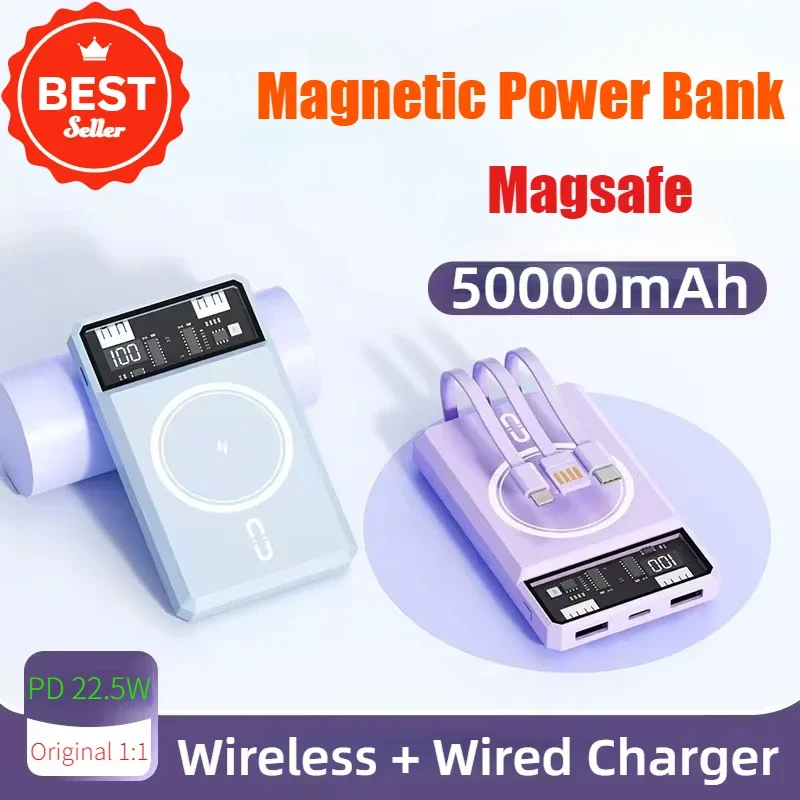 New Magnetic Wireless Power Bank Magsafe 50000mAh External Battery Charger Cases Fast Charging for iPhone Samsung Huawei Xiaomi