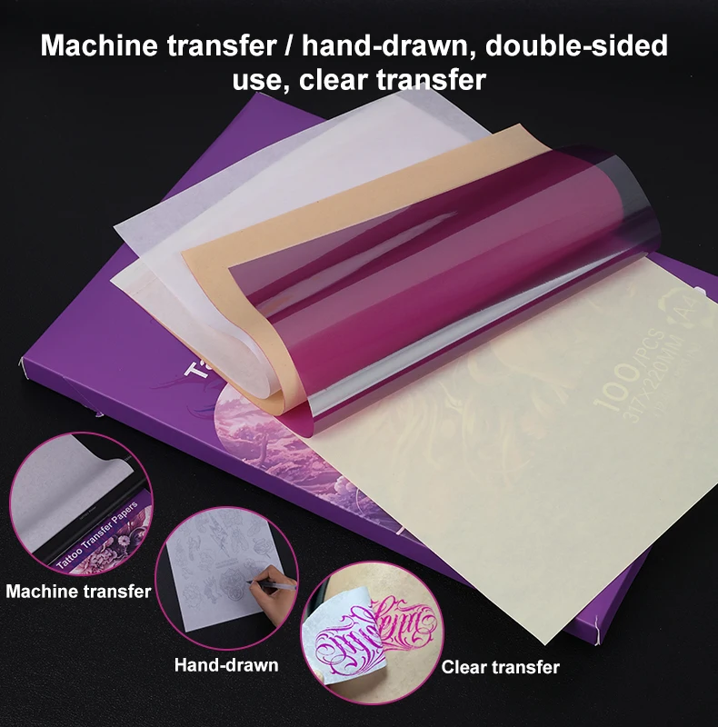 100Pcs Tattoo Transfer Paper Spirit Tattoo Stencil A4 Size Classic Thermal Copier Paper for Body Art Tattoo Supplies