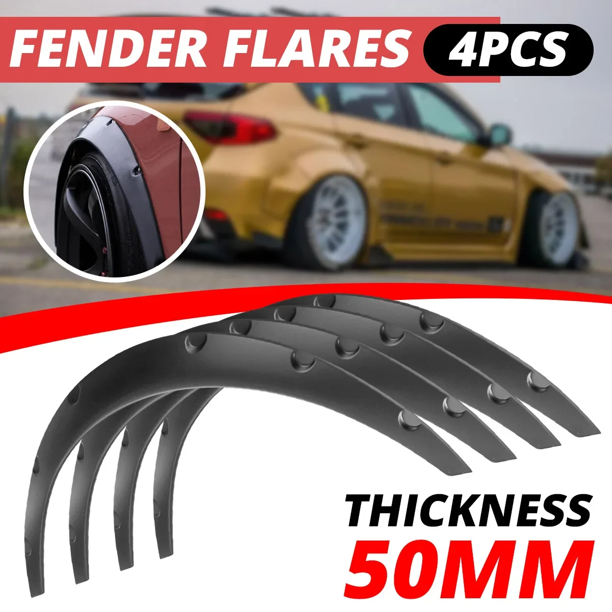 

4pcs 2" Car SUV Off-road Wheel Fender Flares Wheel Arch Protector Polypropylene Cover Trim Universal Car Accessories