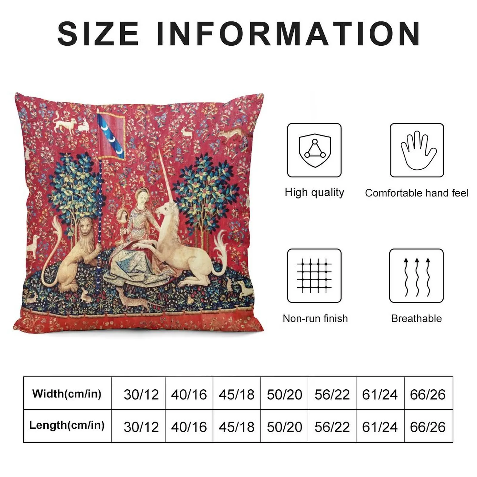 The Lady and the Unicorn - Sight: La Dame à la licorne - La Vue - Medieval Unicorn Tapestry Throw Pillow Covers For Sofas pillow