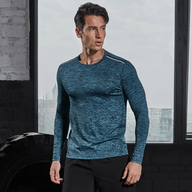 

Men's Athletic Running Shirts Long Sleeved Fitness Gym Tops Reflective Basketball Training T-shirts Quick Drying M-3XL