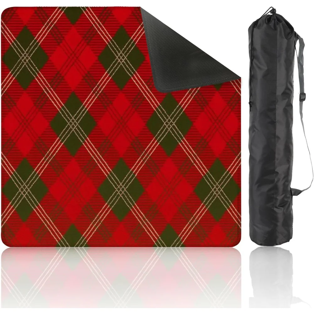 Luxury 3mm Neoprene Mahjong Mat 31.5 Inch Red Green Diagonal Tartan Plaid Non Slip Noise Reduction for Dominoes