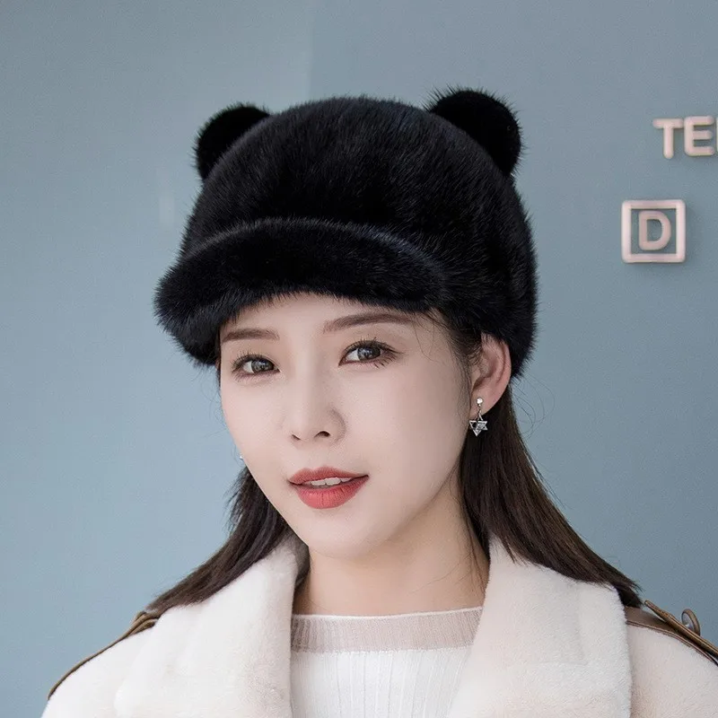 Fur hats for children to keep warm in autumn and winter with ears fashionable baseball