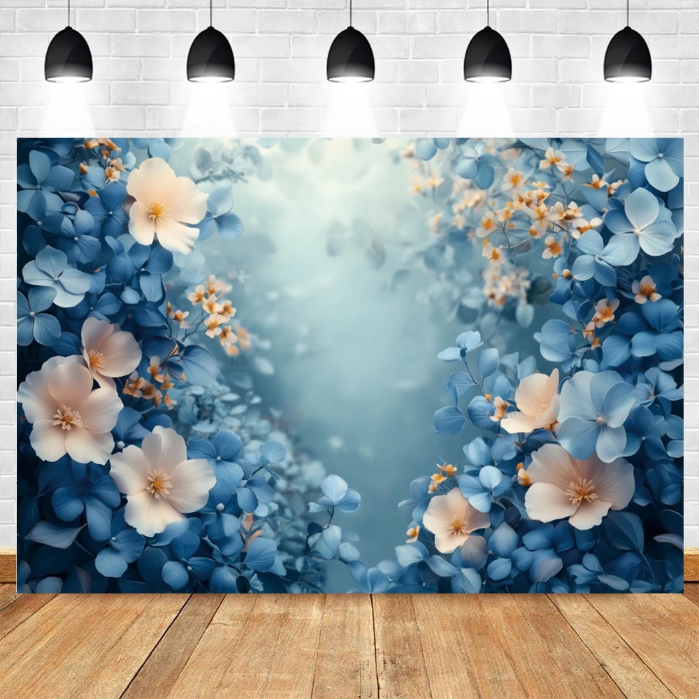 花と青い植物の背景,ベビーシャワー,子供の誕生日パーティー,写真の背景,壁の装飾,写真スタジオ