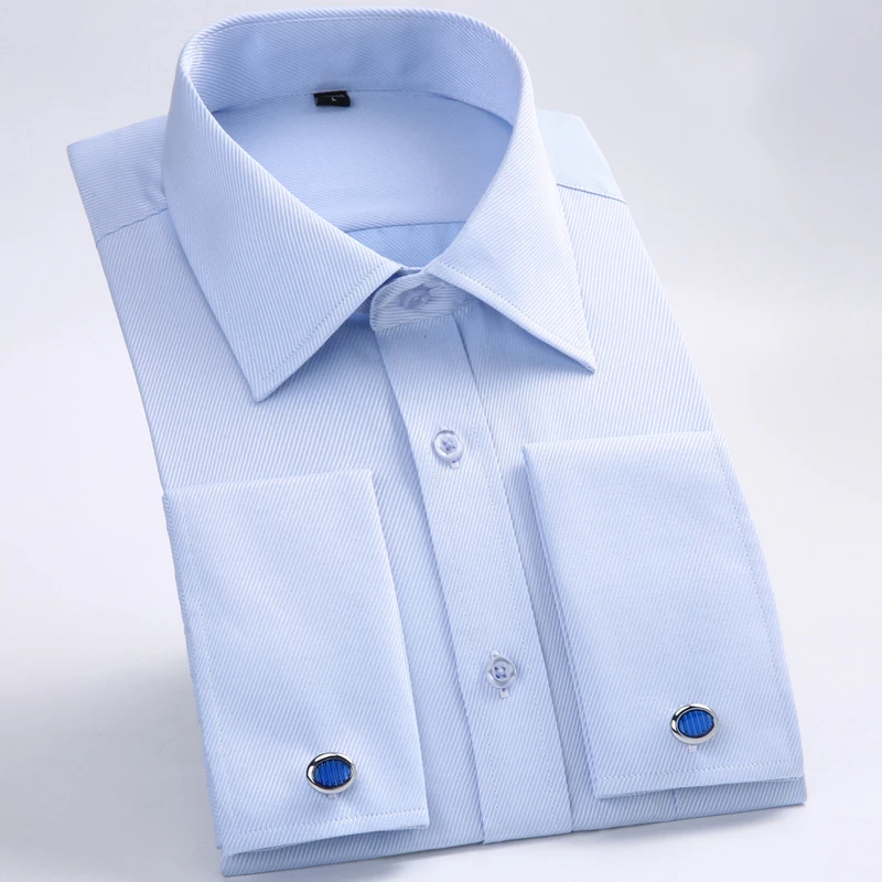 French Cuff Dress Shirt Men\'s Long Sleeve Business Formal Party Wedding Tuxedo Double Cuff French Cufflinks Shirts