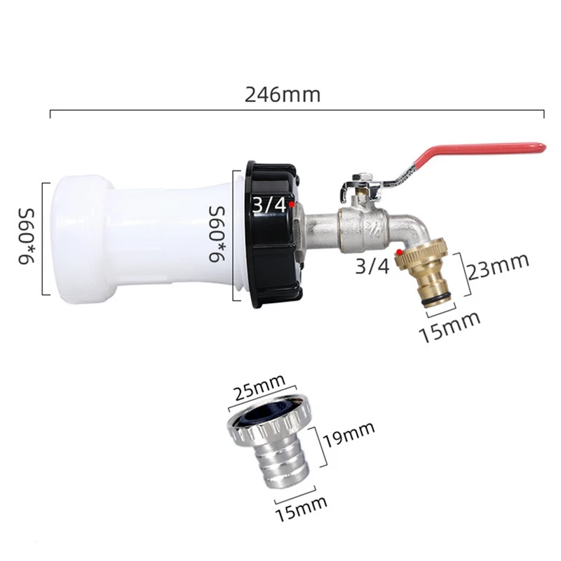 

Комплект для подключения воды к садовому резервуару: адаптер IBC S60, крышка адаптера, пластиковый удлинитель, кран из цинкового сплава для резервуара для воды, розничная продажа