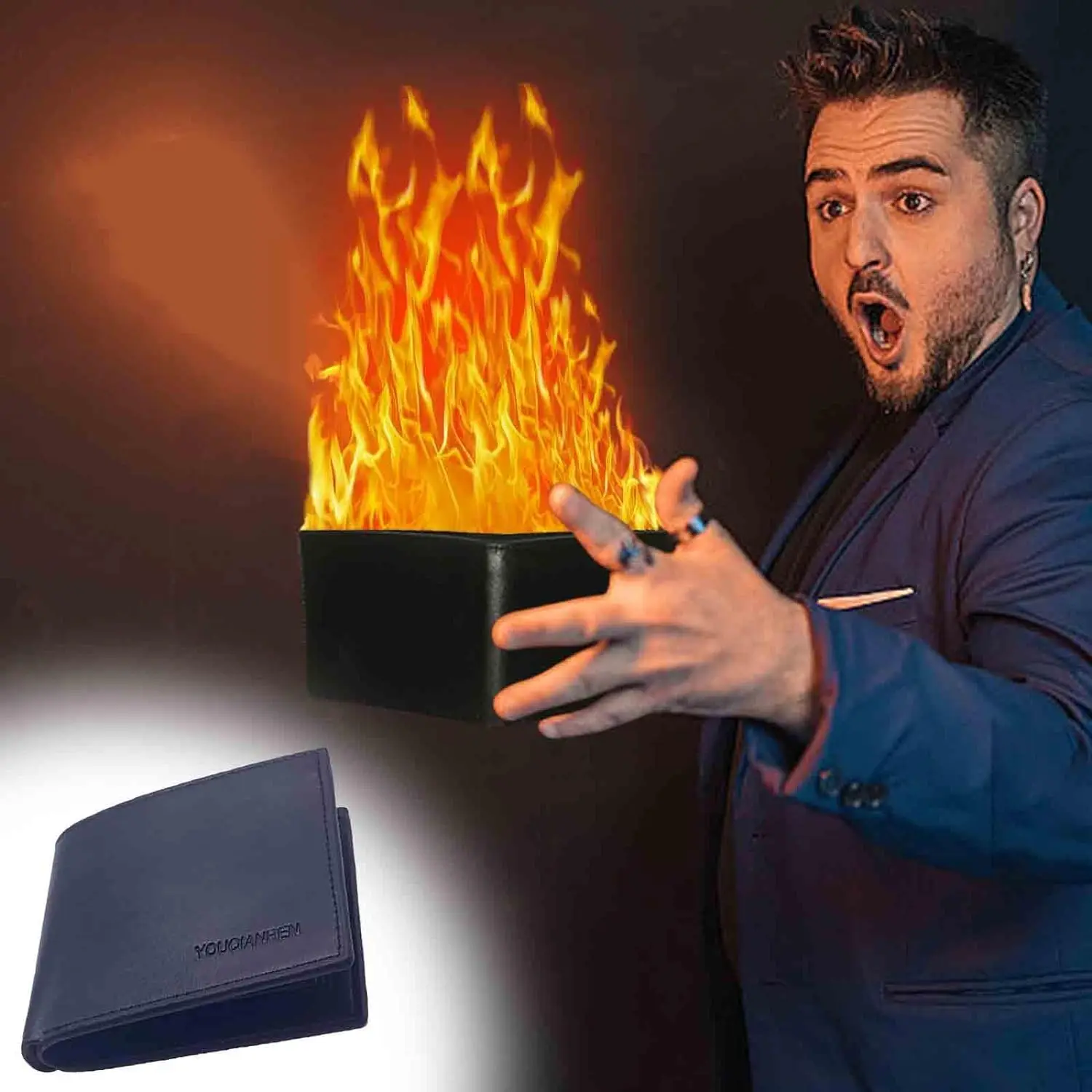 Magician Fire Flaming Wallet,Leather Magic Show Wallet,Surprise performance,Magician Stage Street Inconceivable Show Prop