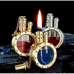 Handmade Pure Copper Kerosene Lighter Quartz Visible Transparent Oil Tank Lighters Portable Round Smoking Accessories Gadgets