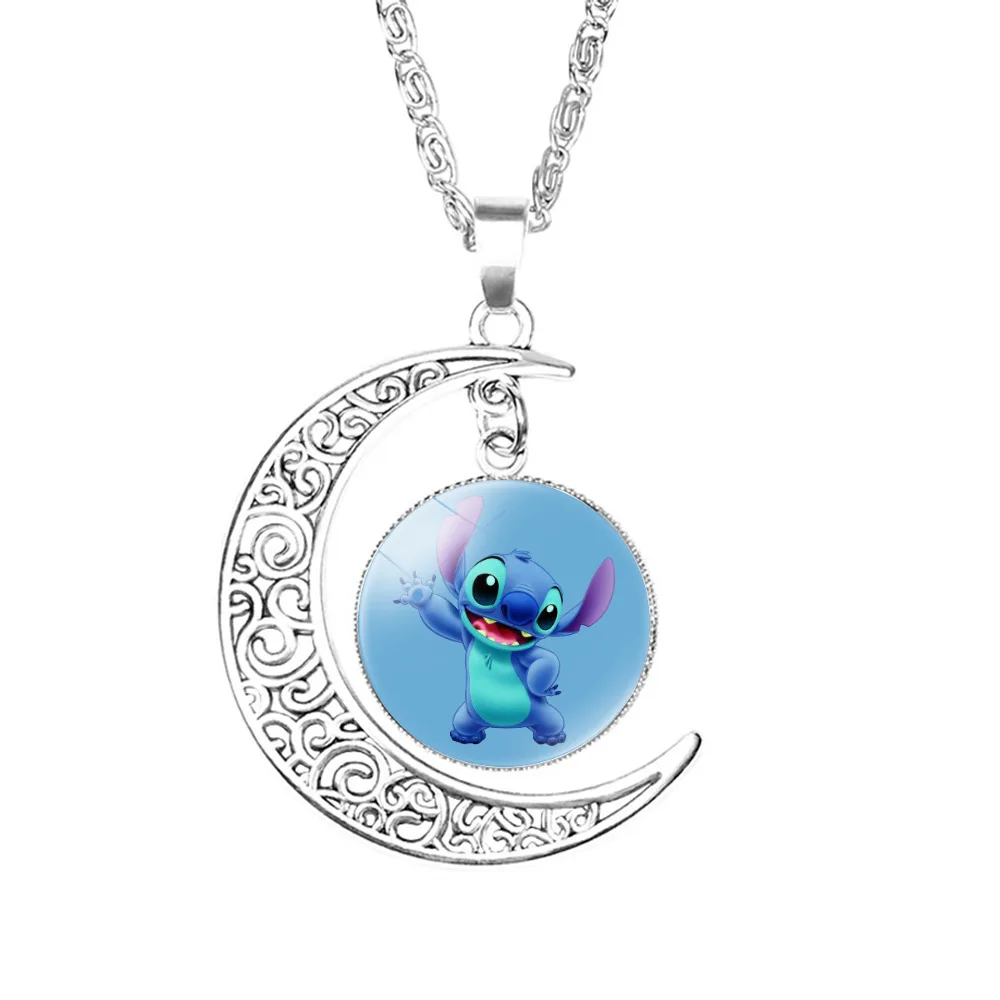 Baby Stitch Cartoon Pattern Time Gem Moon Necklace Stitch Pendant Necklace Commemorative Holiday Gift