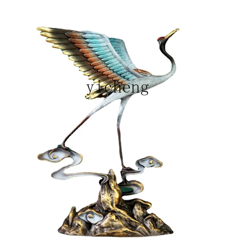 ZK Copper Ornaments Hongyun Crane Copper Crafts High-End Office Living Room Entrance Desktop Decoration