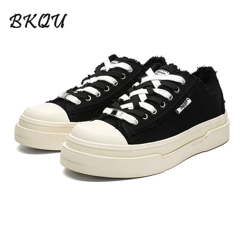 

BKQU Canvas Shoes for Men and Women, 2025 Autumn New Style, Trendy, Breathable, Retro, Thick Sole, Versatile, Black, Casual