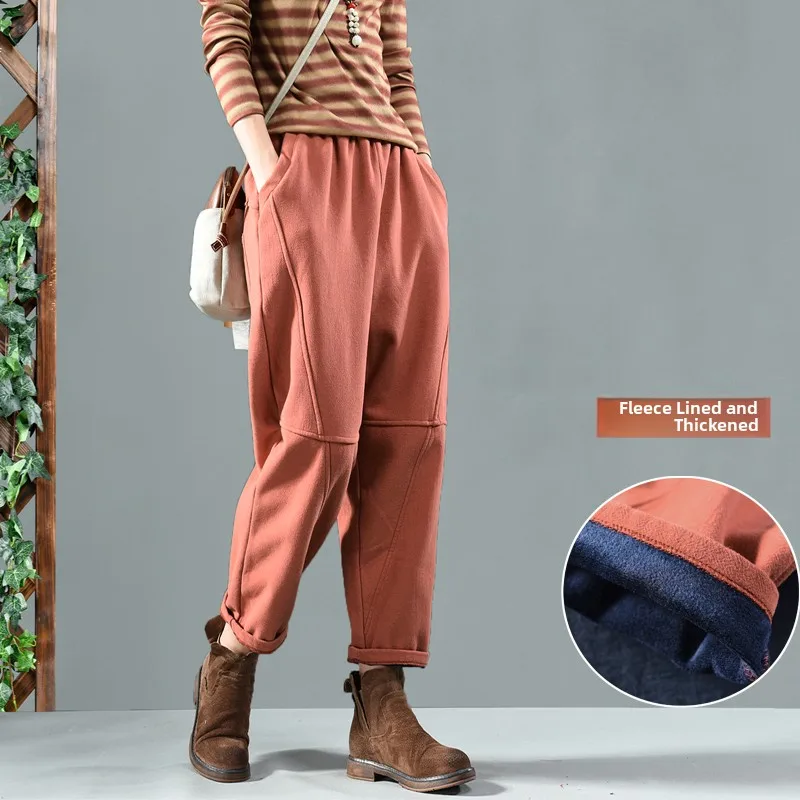 여성용 테니드 페이스 라인드 할란 팬츠 비대칭 출퇴근 슬레 롱 트라우저 겨울 신상 캐주얼 팬츠