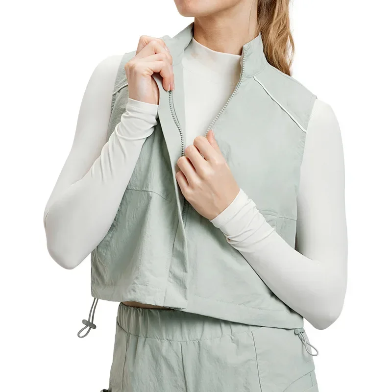 Nueva camisa deportiva para mujer, abrigo de entrenamiento de otoño sin mangas, Top deportivo informal, abrigo fino con raya reflectante, ropa para correr de noche