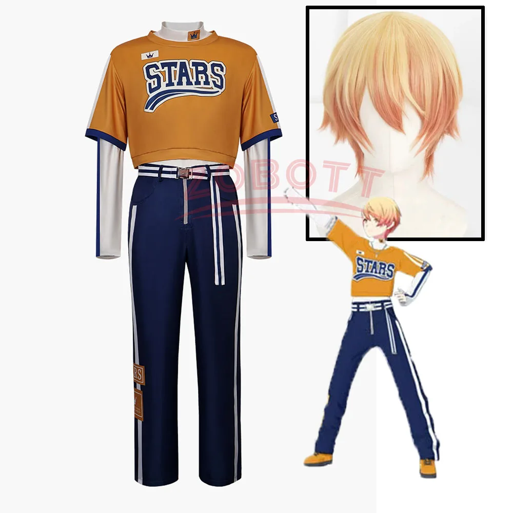 Disfraz de Cosplay de Tenma Tsukasa, Estilo Deportivo, Camiseta Naranja, Pantalones de Moda Y2K, Cinturón, Peluca, Disfraz de Halloween, Anime Project Sekai