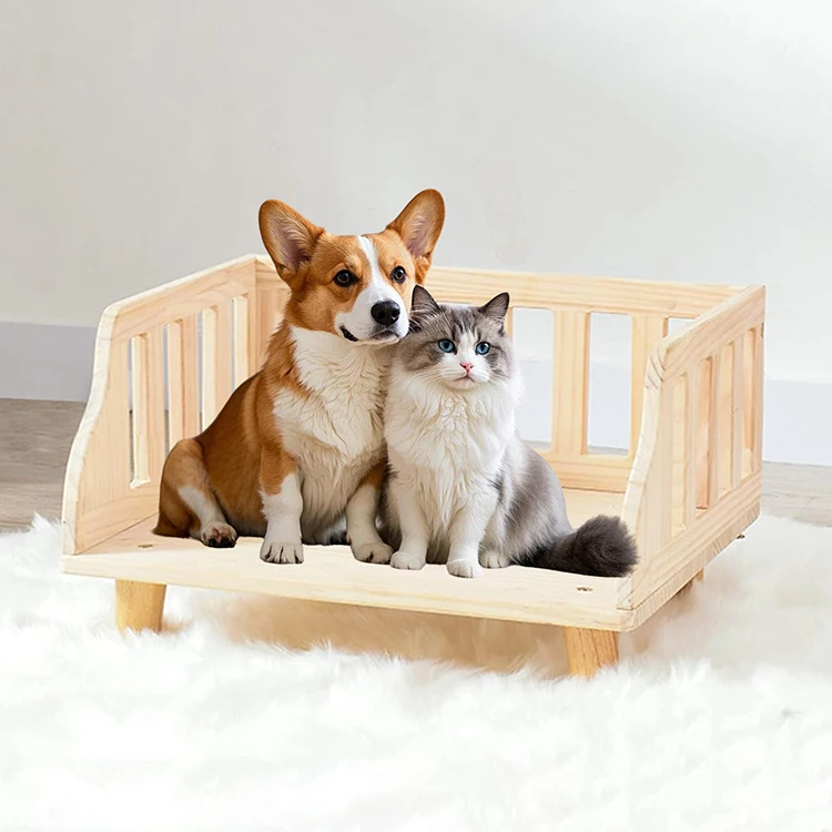 

Customized Indoor Pet Products Luxury Durable Eco-Friendly Large Wooden Pet Bed Plus Cat Dog Beds