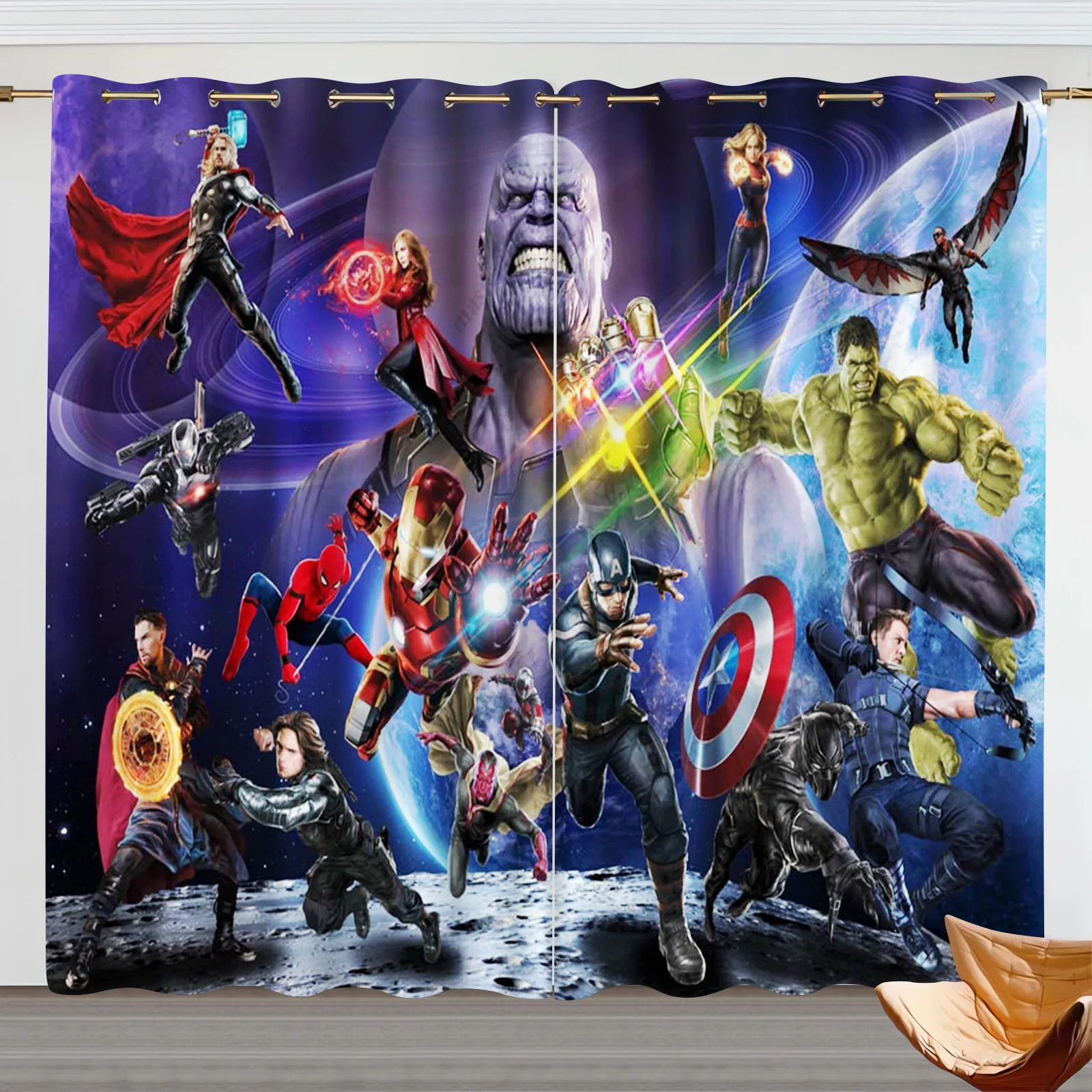 Avengers Cartoon Curtain for Bedroom, Polyester Shade, Marvel Partition, Room Curtains, Home, Multiple Size, Window Hangings