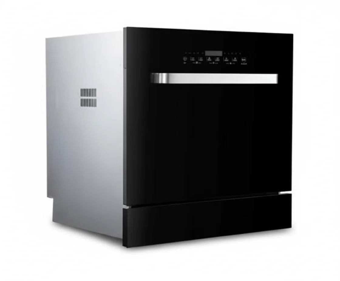 Smart Dishwasher Machine, 12 Set Stainless Steel Dishwasher, Commercial Portable Drawer Dish Washer, Black Tempered Glass Panel