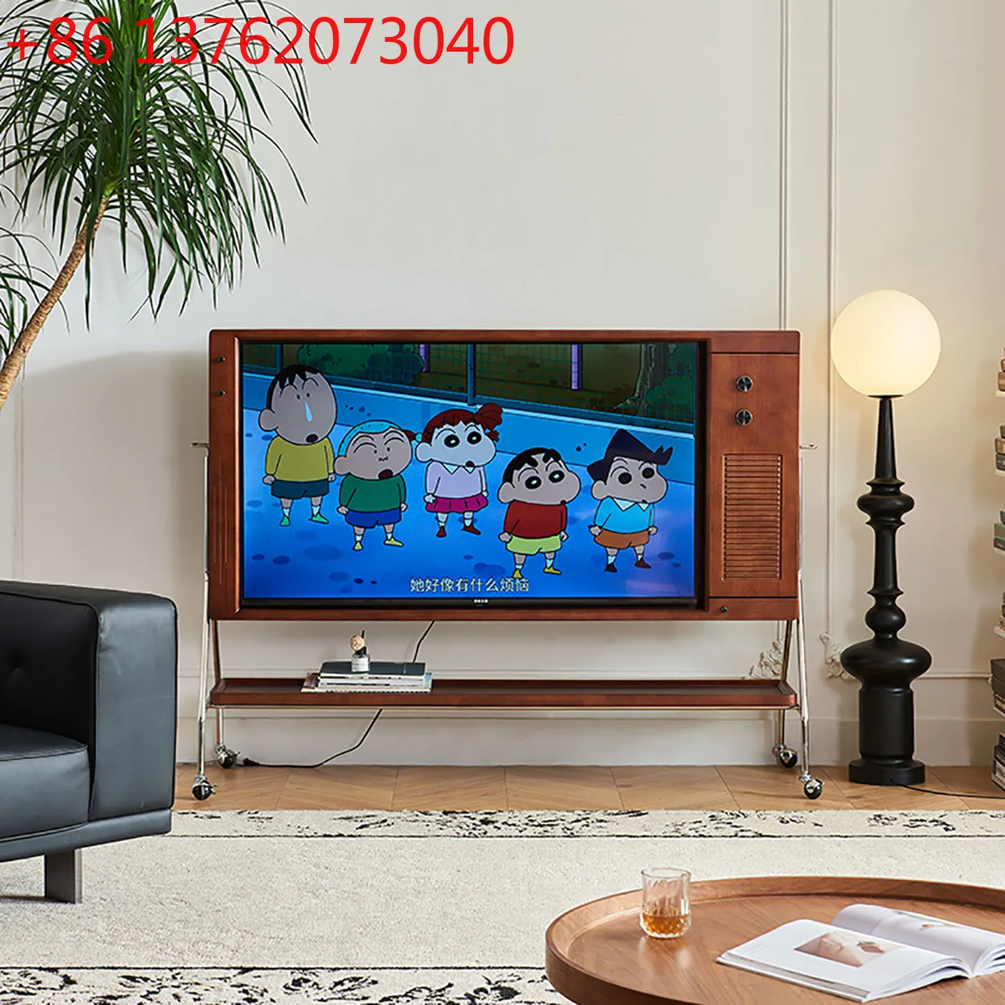 

Retro premium solid wood mobile TV cabinet with roller storage medieval bracket cabinet