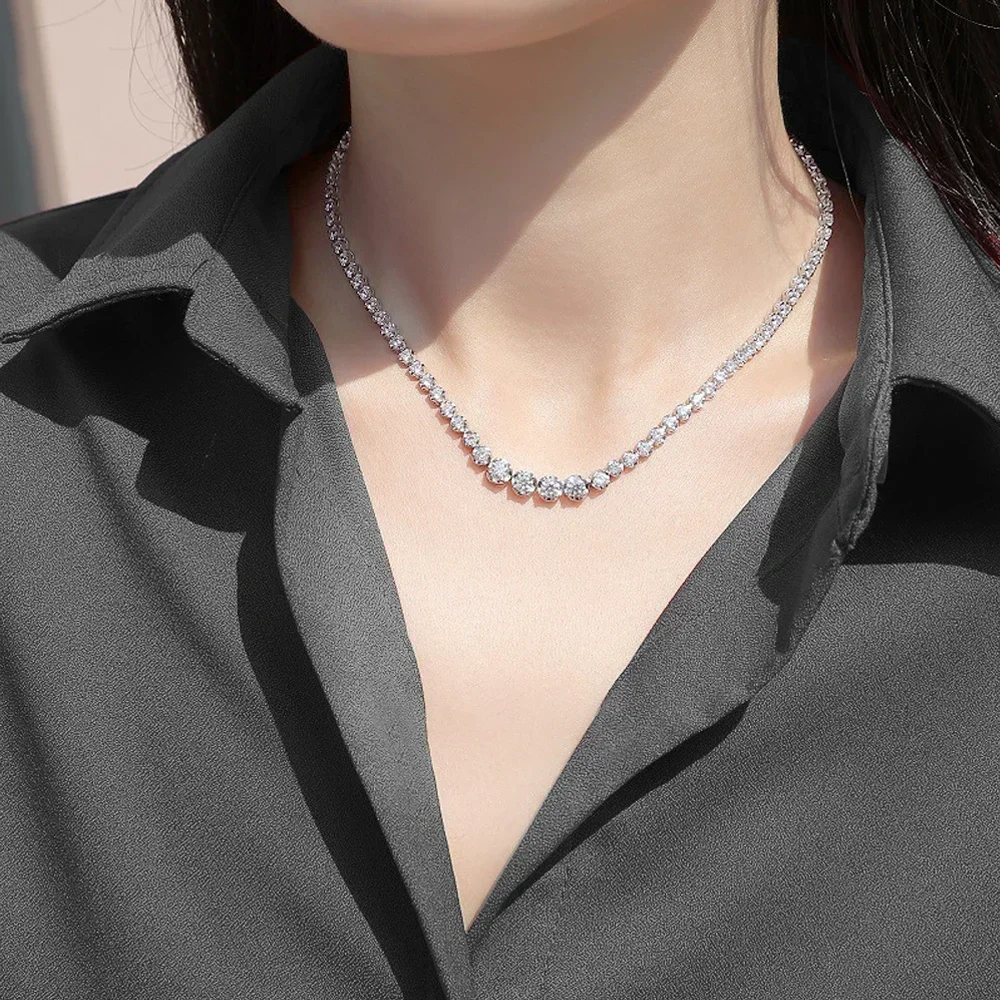 1.2ct Moissanite Tennis Chain Necklace Certified Original 925 Sterling Silver Plated 18k Lab Diamond Choker for Women Jewelry