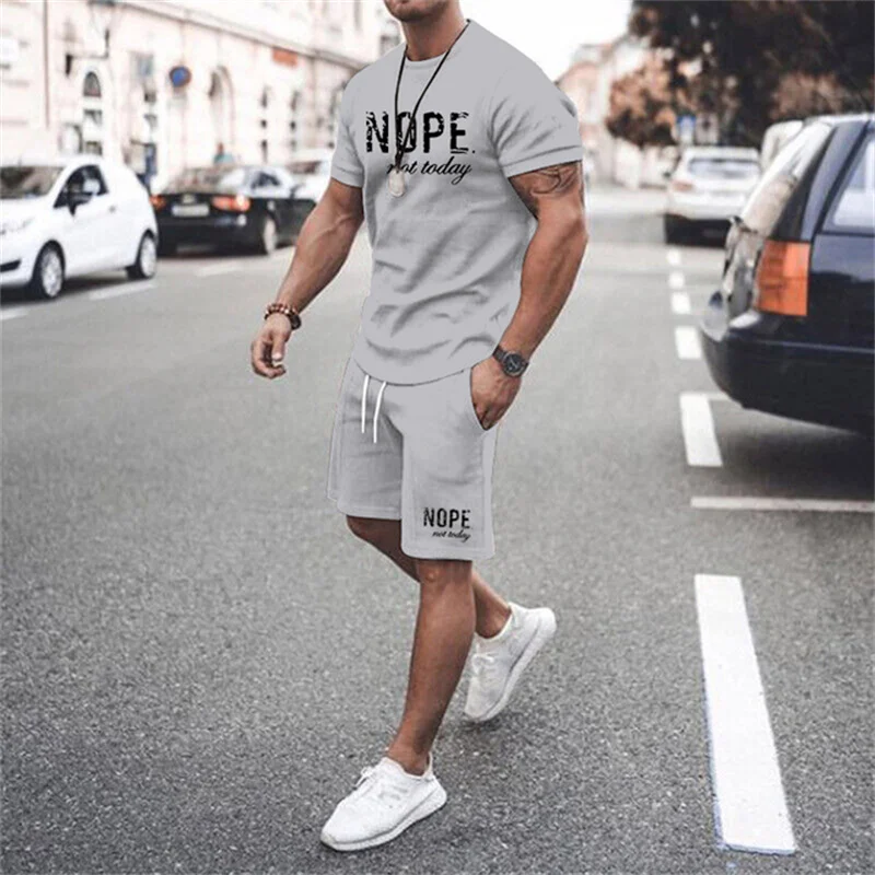 2024 New Summer Simple Men's T-shirt and Shorts 2-piece Set Fashion Street Leisure Comfortable and Breathable Short Sleeve Set