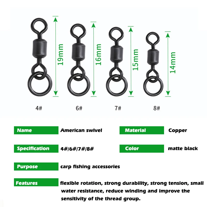 20pcs Carp Fishing Accessories 8-shaped Ring With Ring 4/6/7/8 American Swivel With Ring European Fishing Connector Accessories