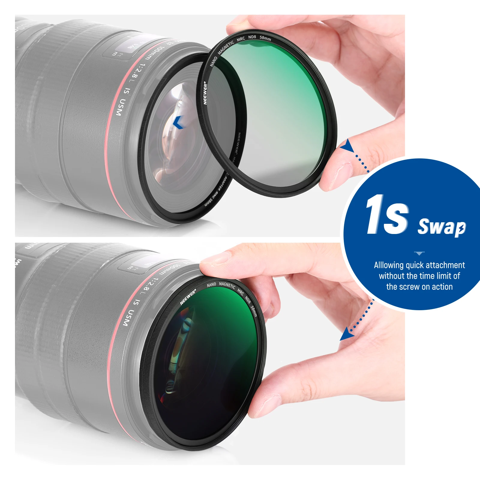 Imagem -03 - Neewer-nd Lens Filter Kit Filtros Magnéticos com Anel Adaptador e Bolsa de Filtro Vidro Óptico hd Nd4 Nd8 Nd64 Nd1000