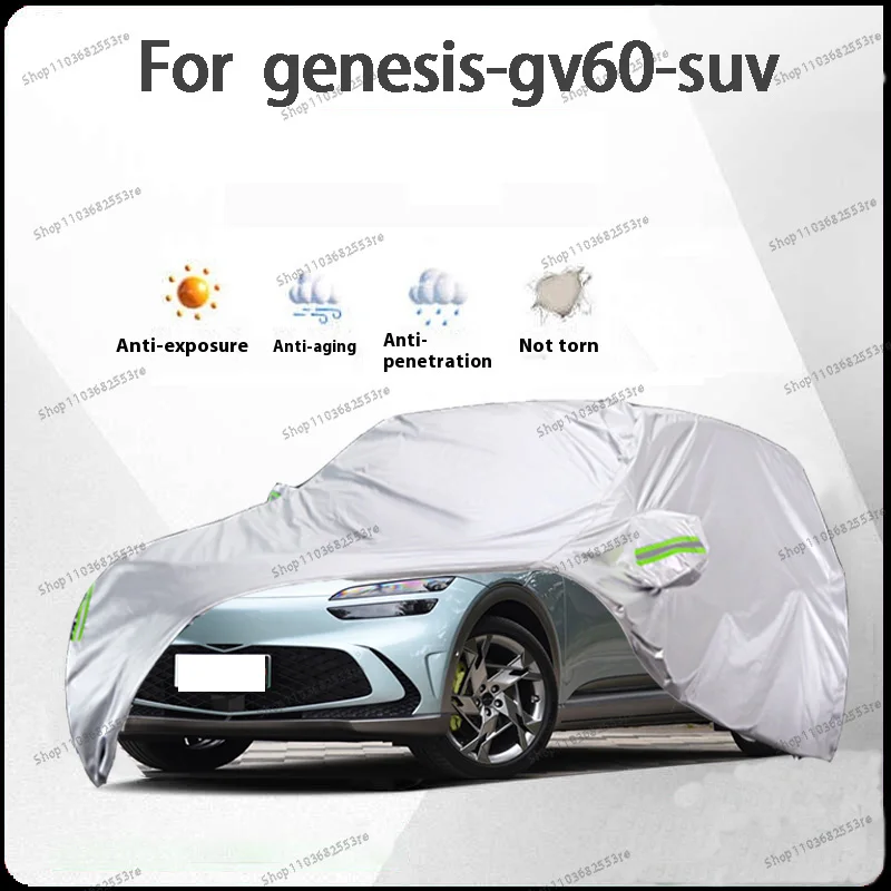 

Чехол для автомобиля Genesis GV60 Fit — водонепроницаемый, пылезащитный, солнцезащитный козырек (УФ), снегозащитный | Серебряное полное покрытие с защитой в течение всего дня