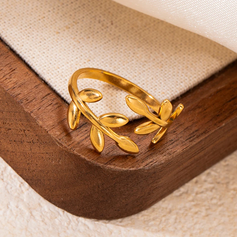 ANENJERY 316L Stainless Steel Irregular Lines Leaf Heart Hollow Open Ring for Women Men Niche Vintage Jewelry Gifts Wholesale