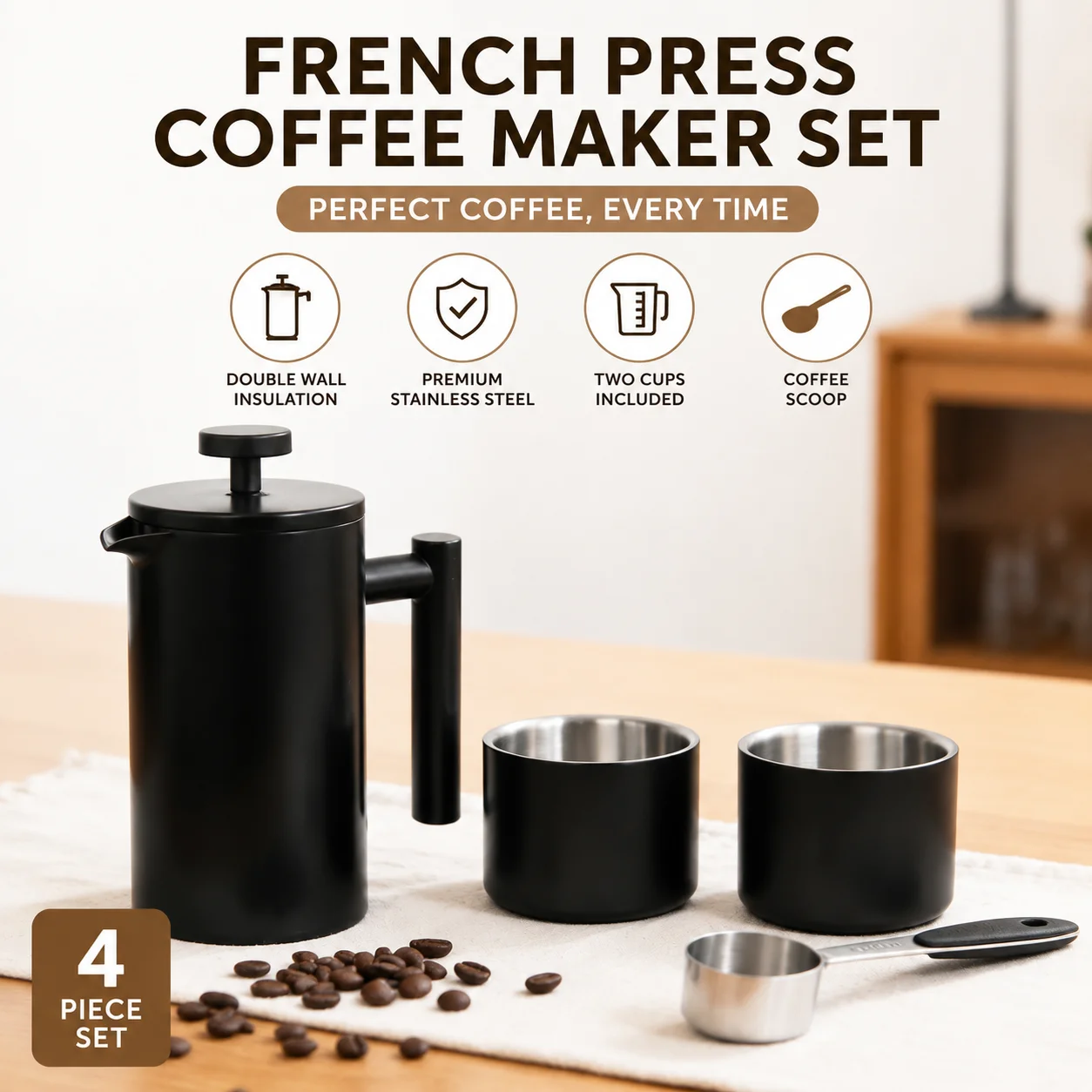 

350ml Coffee French Press Pot With Filter，stainless steel material Hand Punch Coffee Pot Multifunctional Brewing Tea Milk Pot