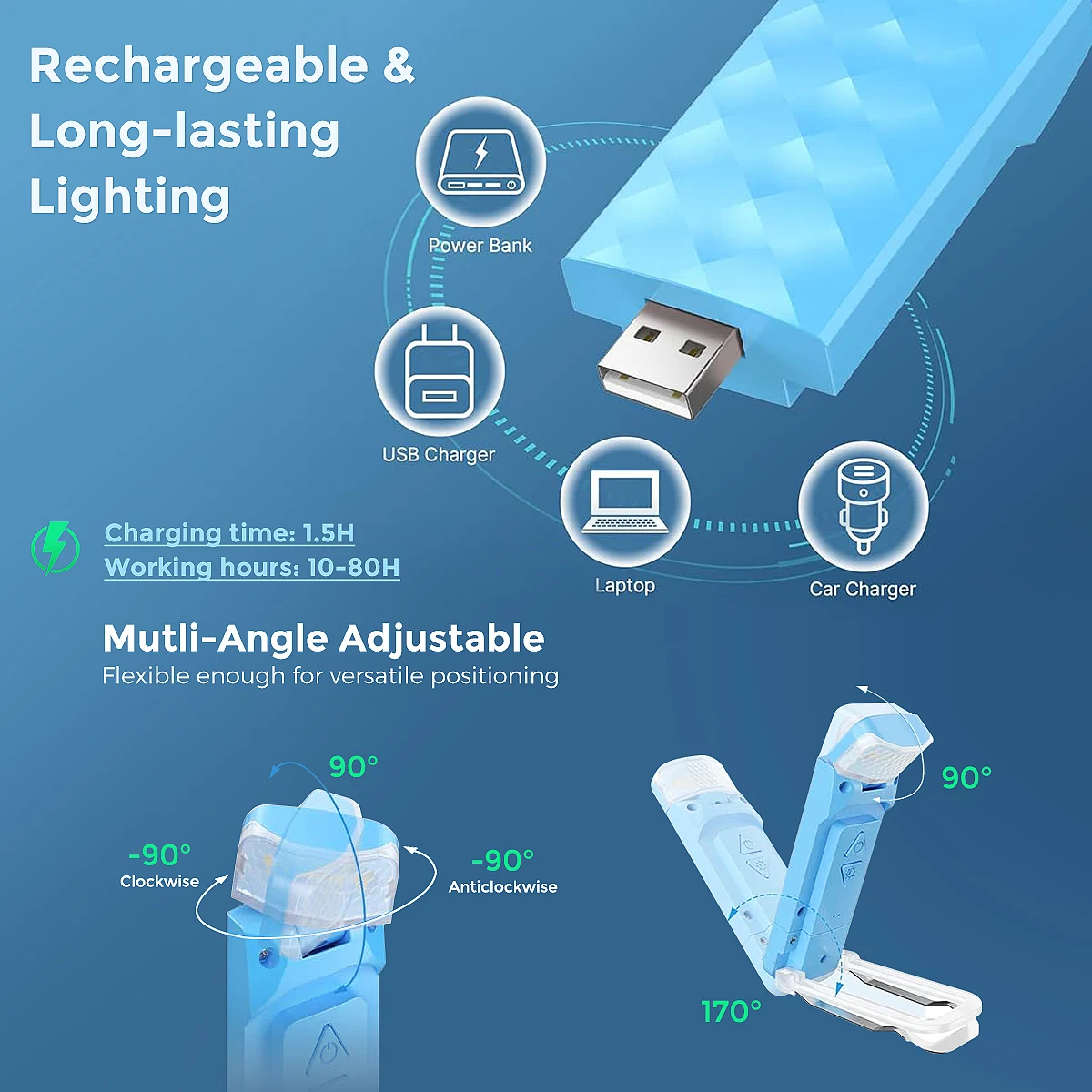 Rechargeable Reading Light with 3 Color & 5 Brightness, Adjustable Angles Portable Book Lamp for Bed,30 Mins Timer for Kids Room