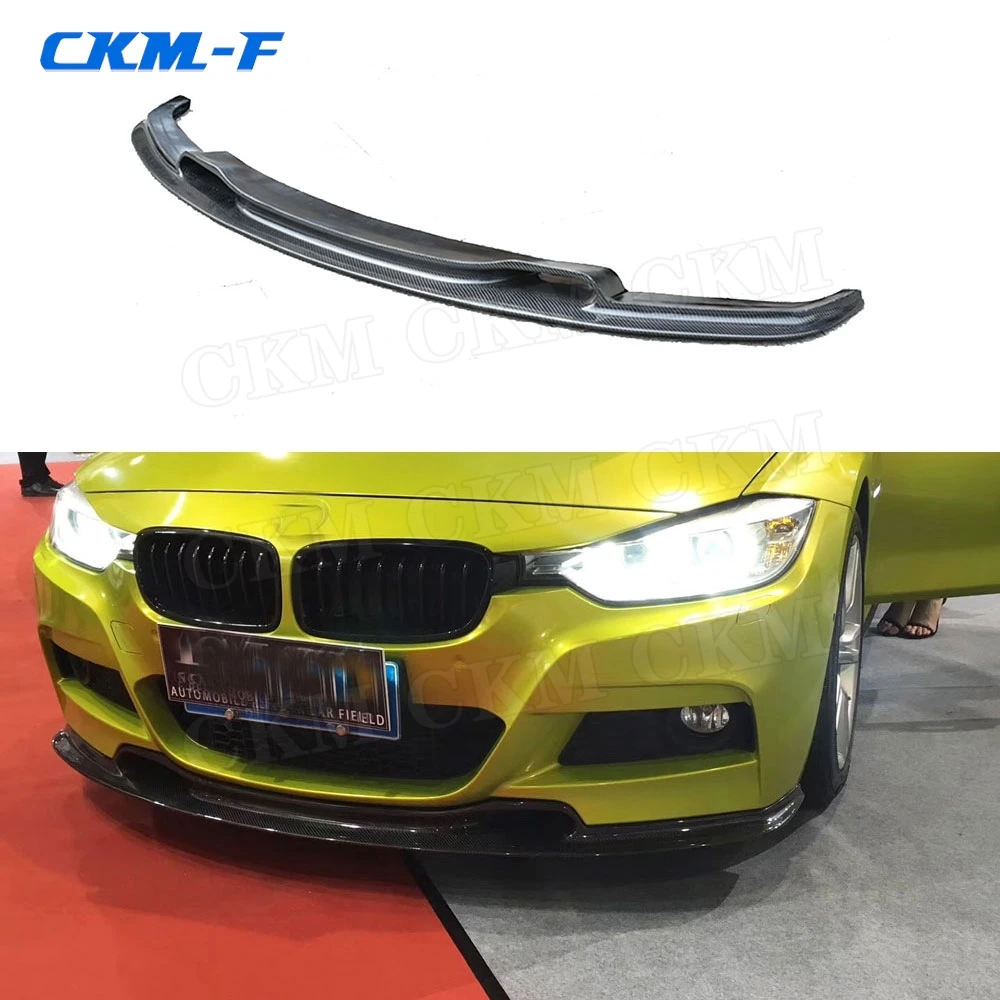 سبويلر الشفة الأمامية من ألياف الكربون لسيارات BMW 3 Series F30 F35 M Sport 320i 325i 328i 330i 335i 2012-2018 V Style واقي الذقن #1
