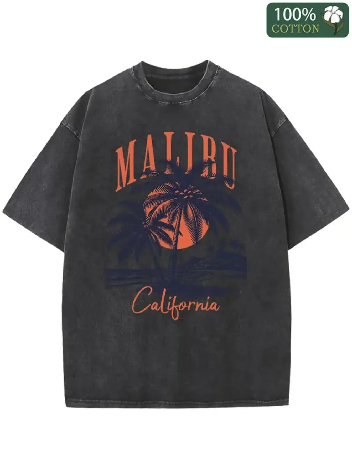 1 Men's Retro Malibu California T-Shirt - Vintage Palm Tree & Malibu Text Print, 100% Cotton Soft Crew Neck Tee, All-Season Comfort Fit, Casual West Coast Beachwear, Ideal Gift for Surf & Lifestyle