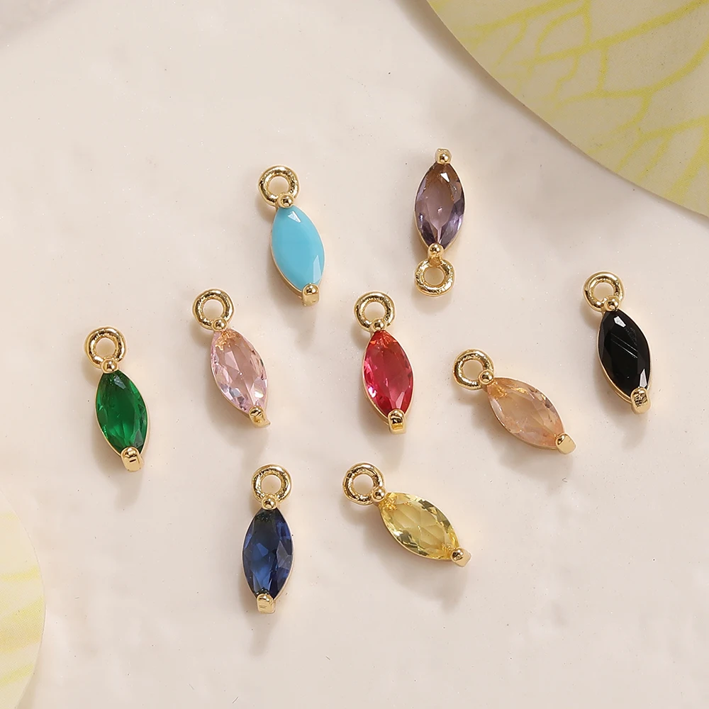 BenS 4*11mm Colorful oval charms for Jewelry making Brass cubic zirconia pendant handmade Jewelry materials accessories P73