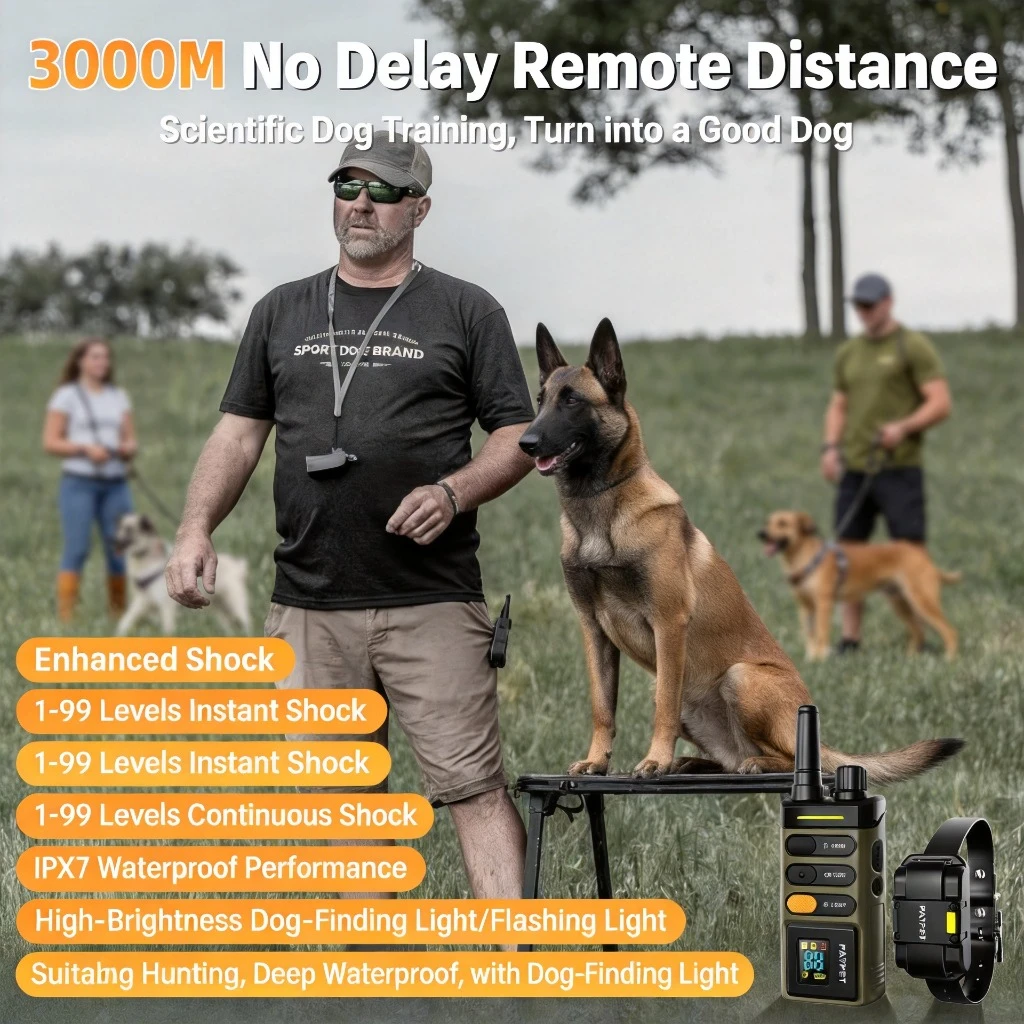 Ошейник для дрессировки собак Yanxuan Asia-Europe International Long Range 3000M с функцией статического воздействия, антилай-ошейник для средних и крупных собак
