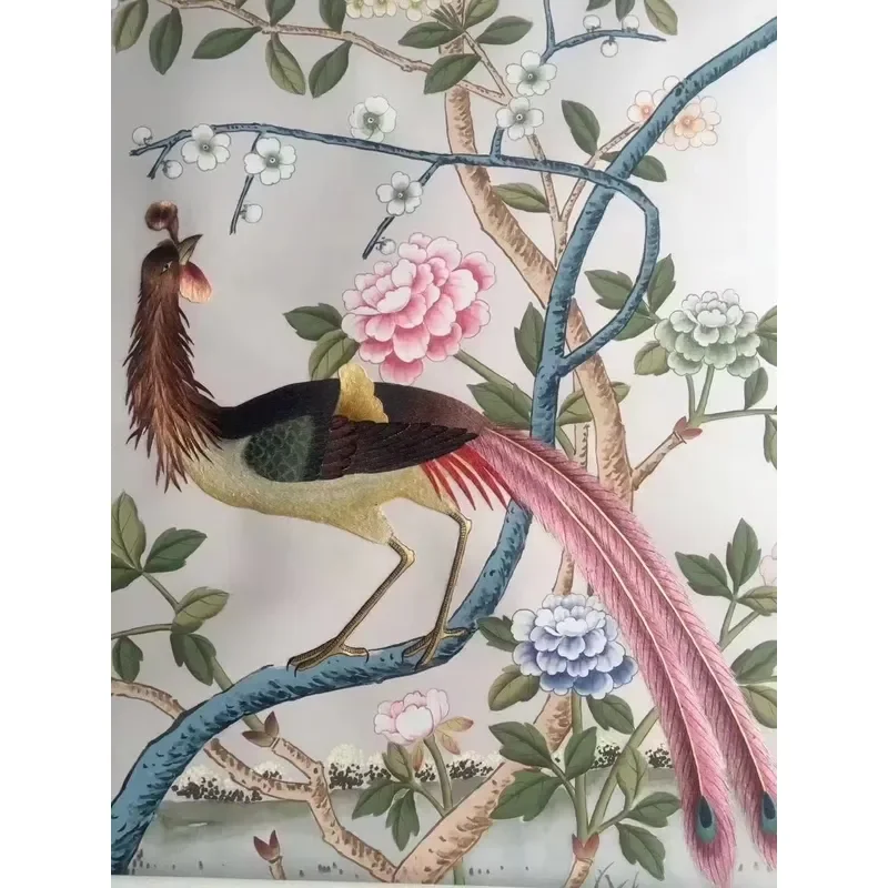 Zhenling Yellow Chinoiserie Wallpaper Mural Handpainted Silk Wallpaper