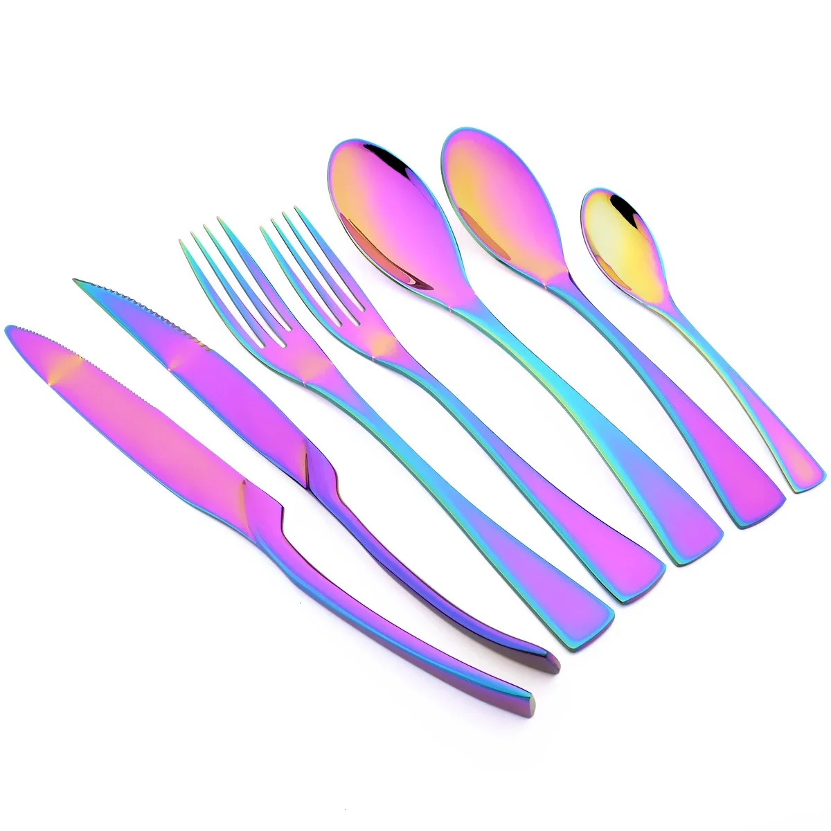 7Pcs Black Mirror Tableware Set Stainless Steel Cutlery Set Steak Knife Fork Teaspoon Dinnerware Set Western Kitchen Silverware