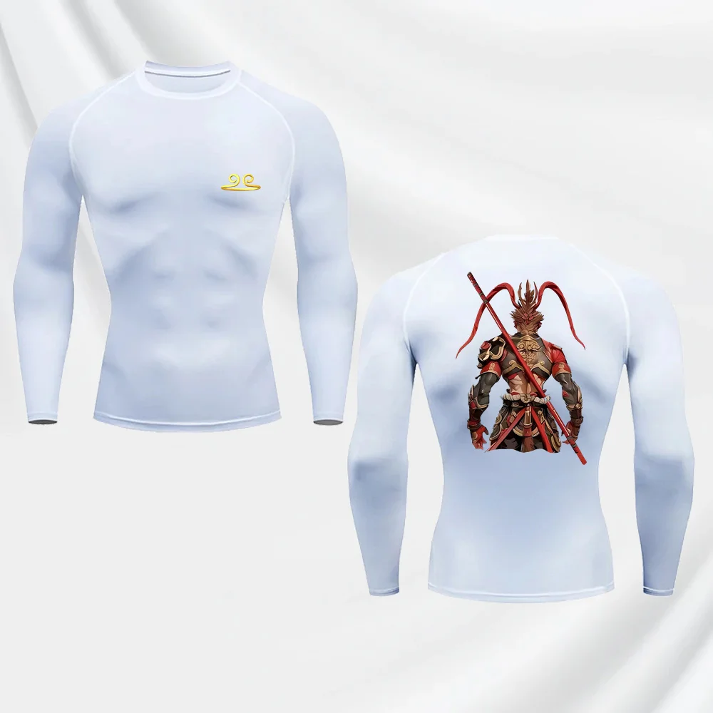 

Мужская футболка для фитнеса новый стиль черный миф Wukong принт Спортивная быстросохнущая тонкая дышащая компрессионная рубашка с длинными рукавами