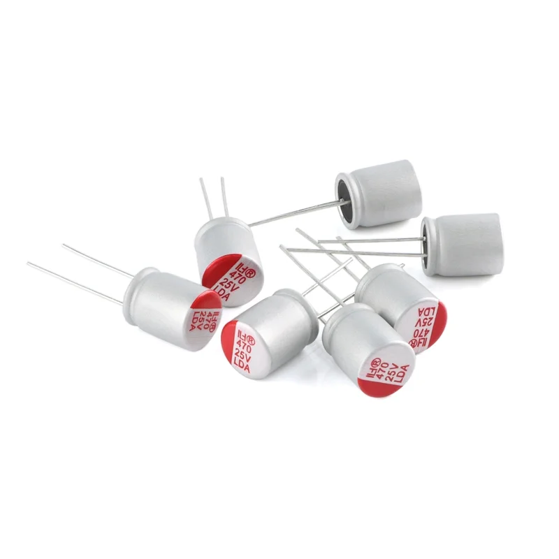 

20PCS In-line Solid Aluminum Electrolytic Capacitor 470uF ±20% 25V Plug-in, 10*12mm